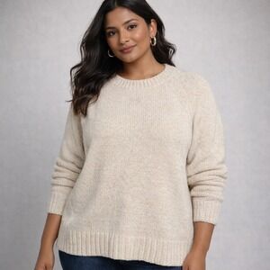 Orvis Cream Ribbed Chenille Knit Sweater Medium‎ Soft Cozy Pullover Neutral